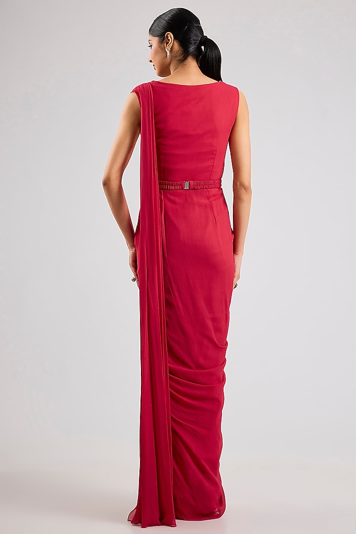 Coral Pink Georgette Embellished Party Wear Gown Saree by Seema Thukral at Pernia's Pop Up Shop