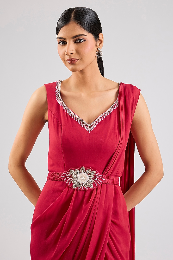 Coral Pink Georgette Embellished Party Wear Gown Saree by Seema Thukral at Pernia's Pop Up Shop