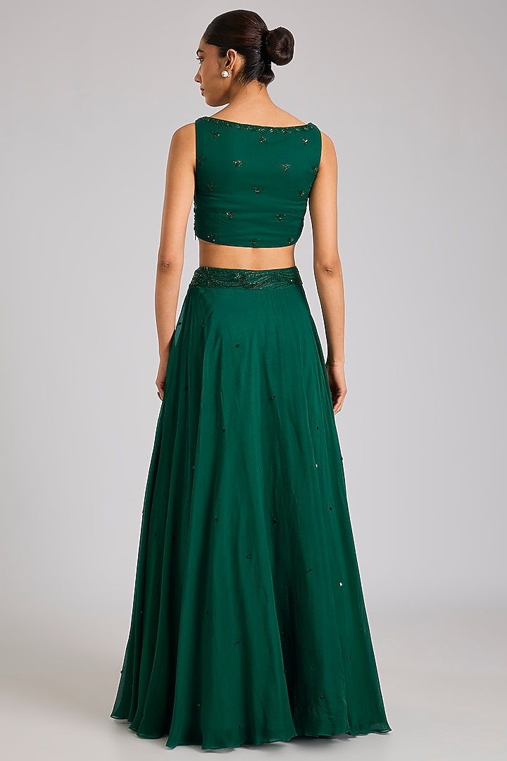 Emerald Green Organza Embellished Cape Set by Seema Thukral at Pernia's Pop Up Shop