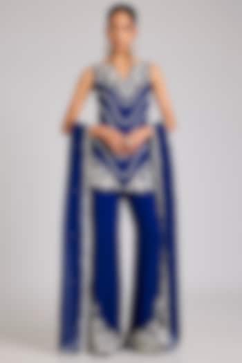 Electric Blue Georgette Embellished Kurta Set by Seema Thukral at Pernia's Pop Up Shop