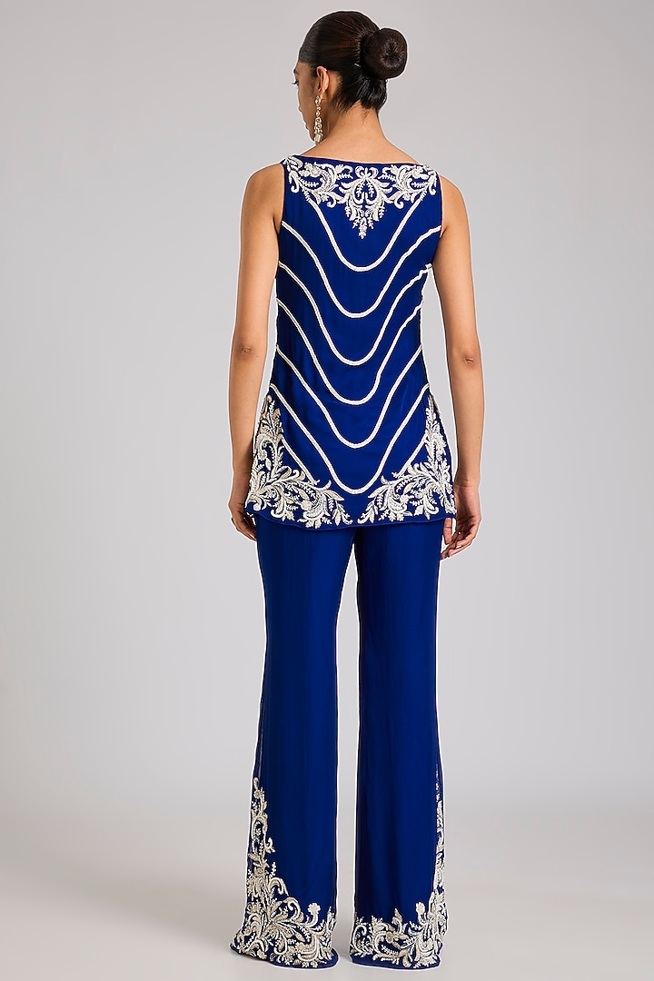 Electric Blue Georgette Embellished Kurta Set by Seema Thukral at Pernia's Pop Up Shop