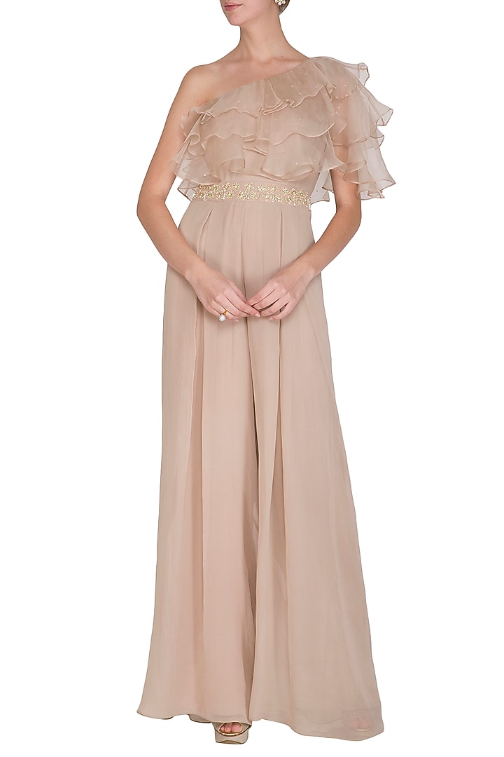 Ecru Embroidered Jumpsuit by Seema Thukral at Pernia's Pop Up Shop