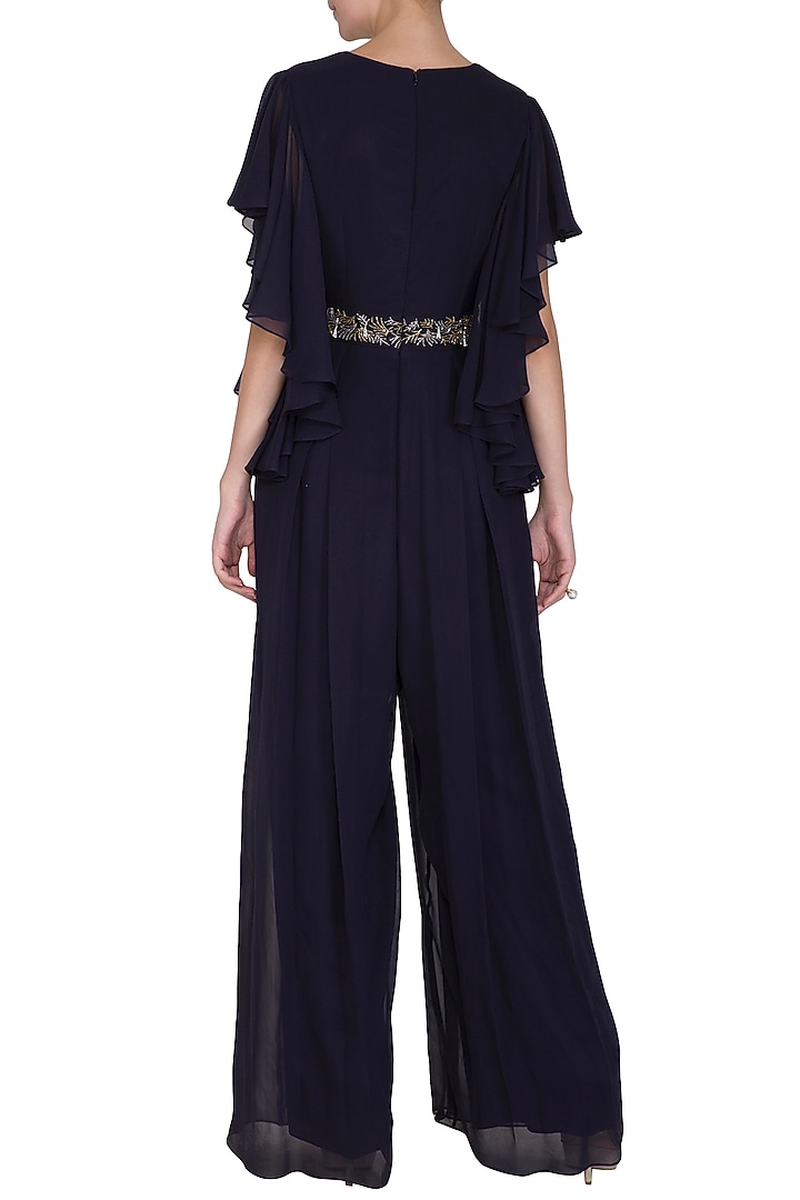 Midnight Blue Embroidered Jumpsuit by Seema Thukral at Pernia's Pop Up Shop