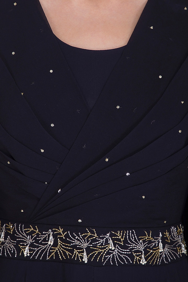 Midnight Blue Embroidered Jumpsuit by Seema Thukral at Pernia's Pop Up Shop