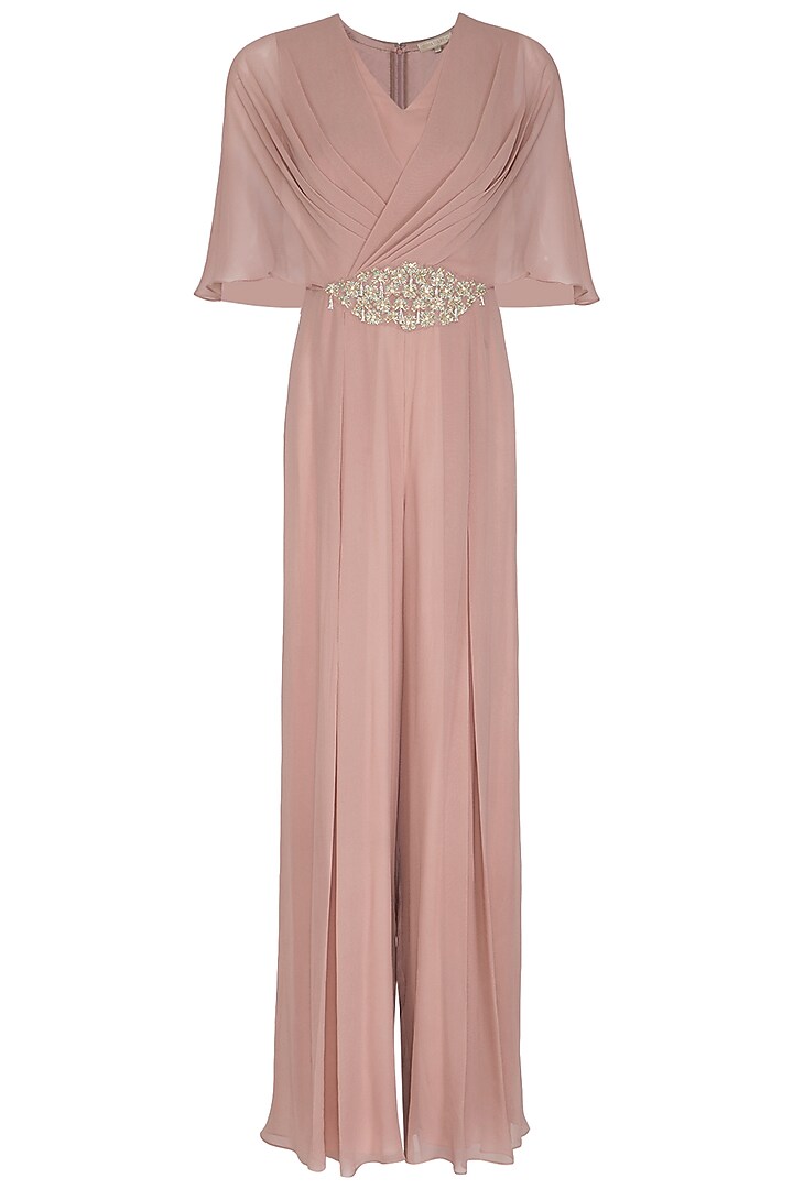 Dusty Pink Embroidered Drape Jumpsuit by Seema Thukral