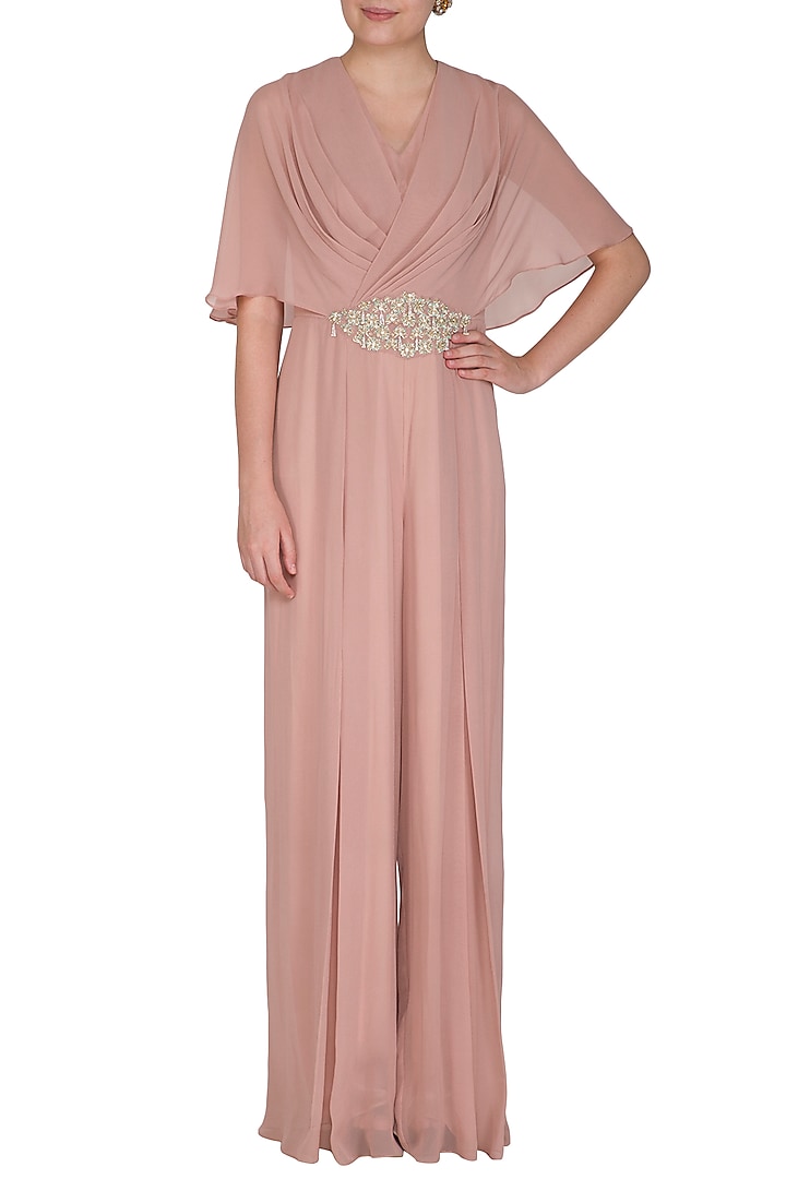 Dusty Pink Embroidered Drape Jumpsuit by Seema Thukral at Pernia's Pop Up Shop