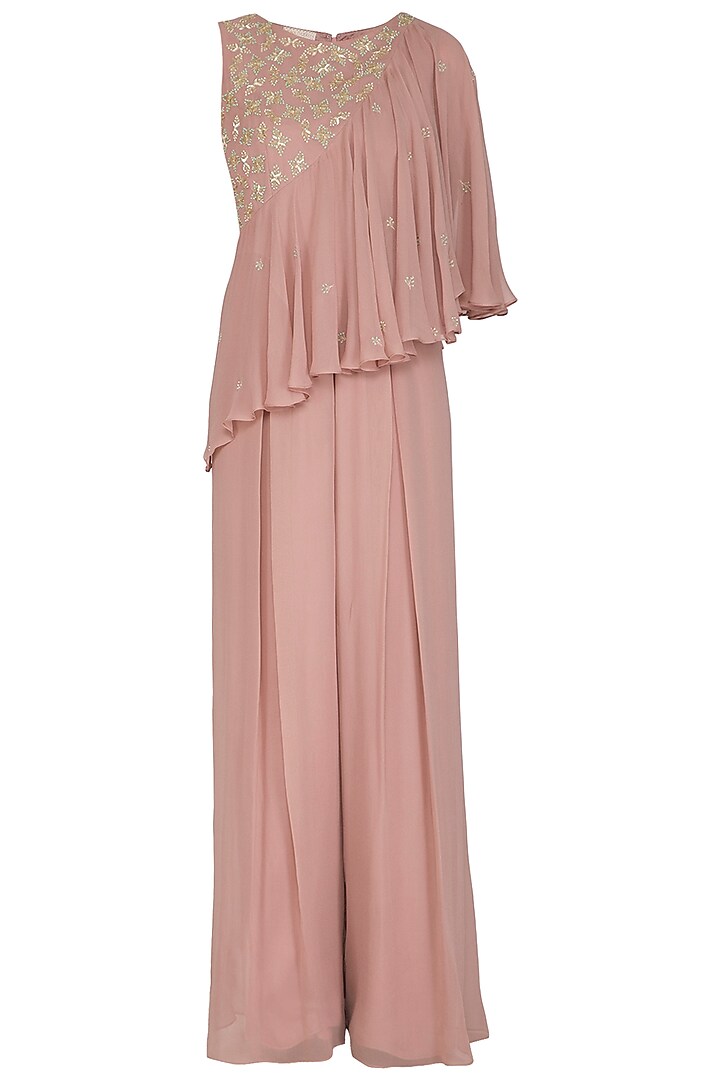 Dusty Pink Embroidered Ruffled Jumpsuit by Seema Thukral