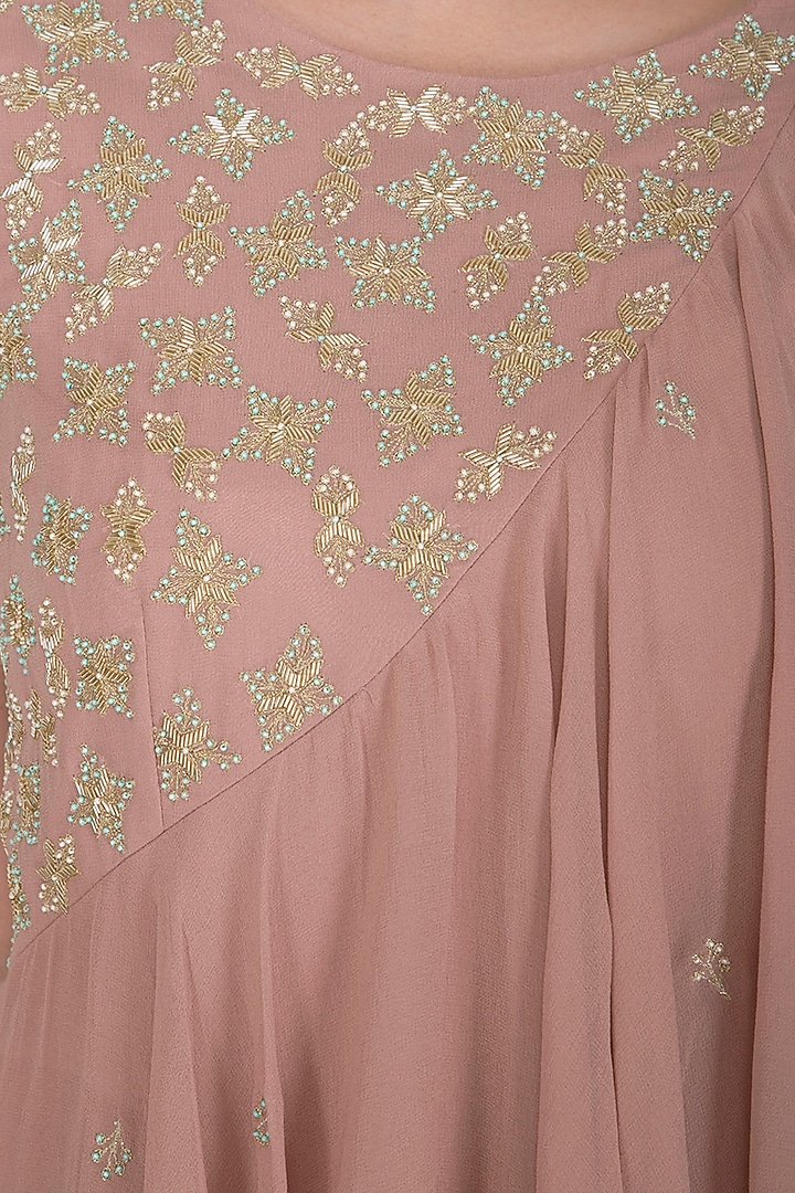Dusty Pink Embroidered Ruffled Jumpsuit by Seema Thukral at Pernia's Pop Up Shop