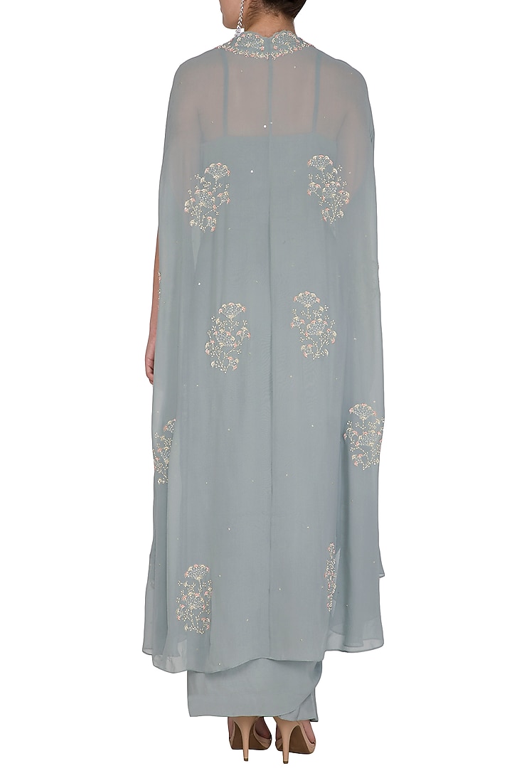 Pebble Green Embroidered Top With Jacket & Skirt by Seema Thukral at Pernia's Pop Up Shop
