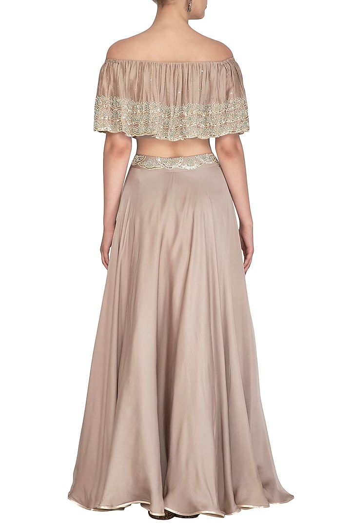 Smokey Grey Embroidered Blouse With Skirt by Seema Thukral at Pernia's Pop Up Shop