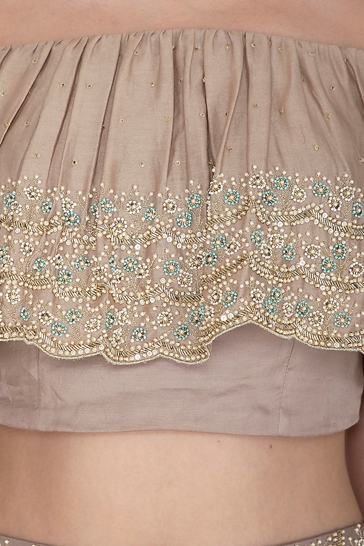 Smokey Grey Embroidered Blouse With Skirt by Seema Thukral at Pernia's Pop Up Shop