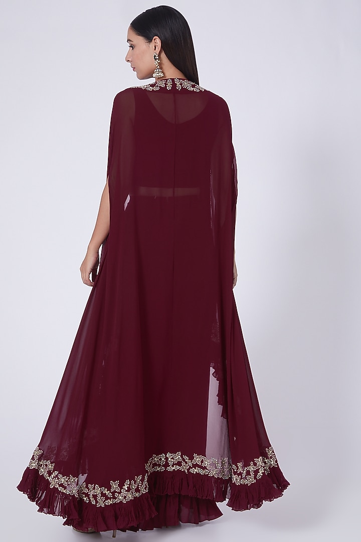 Beetroot Wine Crepe Draped Skirt Set by Seema Thukral at Pernia's Pop Up Shop