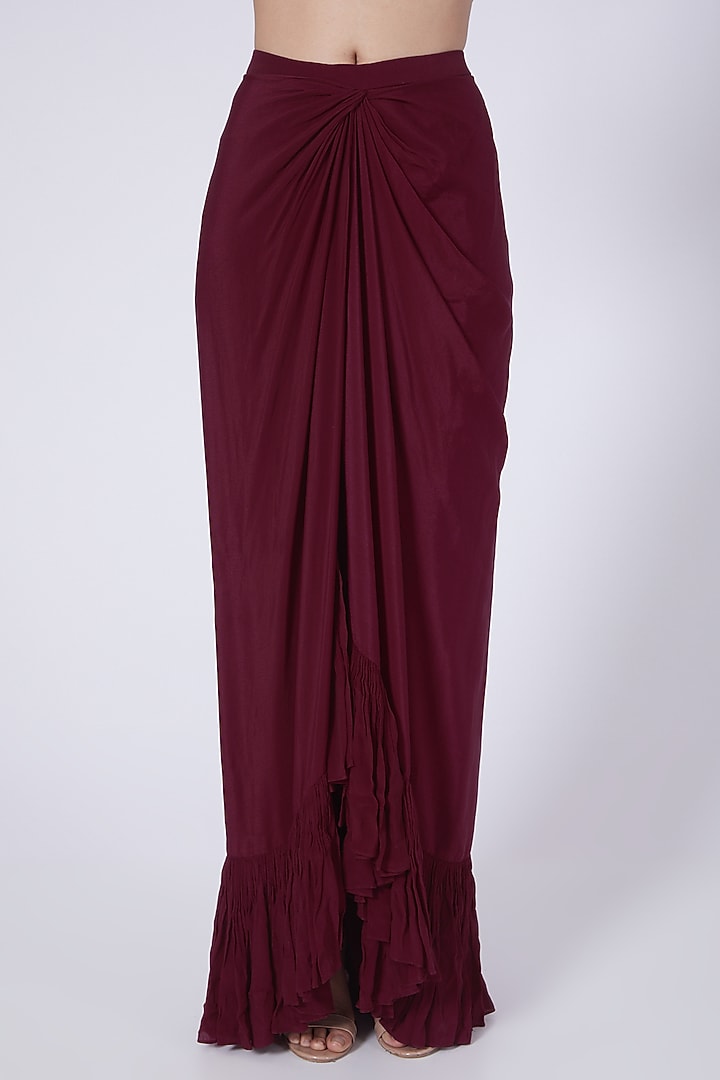 Beetroot Wine Crepe Draped Skirt Set by Seema Thukral at Pernia's Pop Up Shop