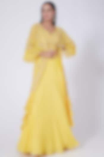Yellow Lehenga Set With Embellished Belt by Seema Thukral