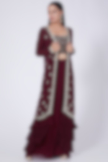 Beetroot Wine Embellished Jacket Set by Seema Thukral at Pernia's Pop Up Shop