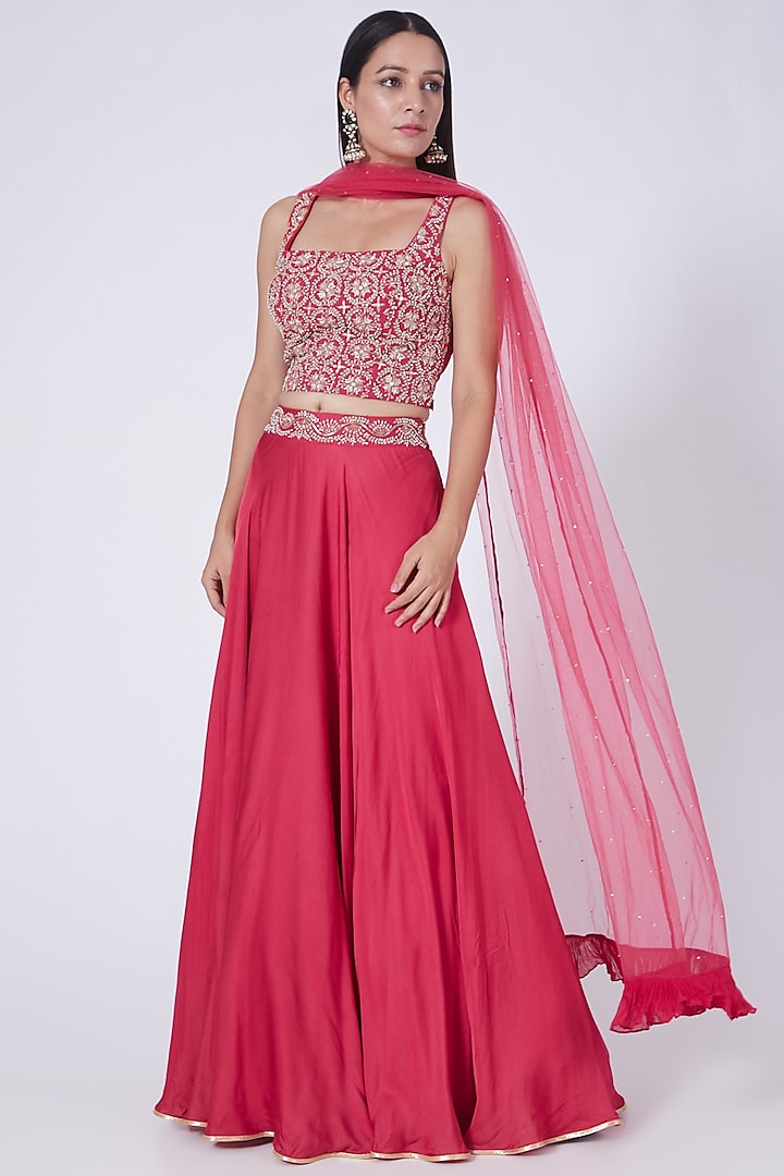 Rani Pink Lehenga Set With Embellished Belt by Seema Thukral