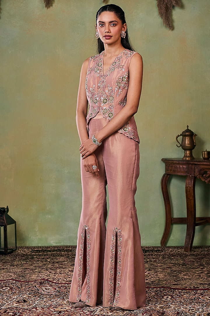 Rose Gold Tissue Embellished Jacket Set by Seema Thukral at Pernia's Pop Up Shop