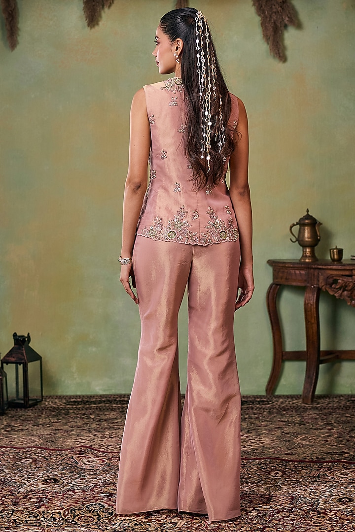 Rose Gold Tissue Embellished Jacket Set by Seema Thukral at Pernia's Pop Up Shop