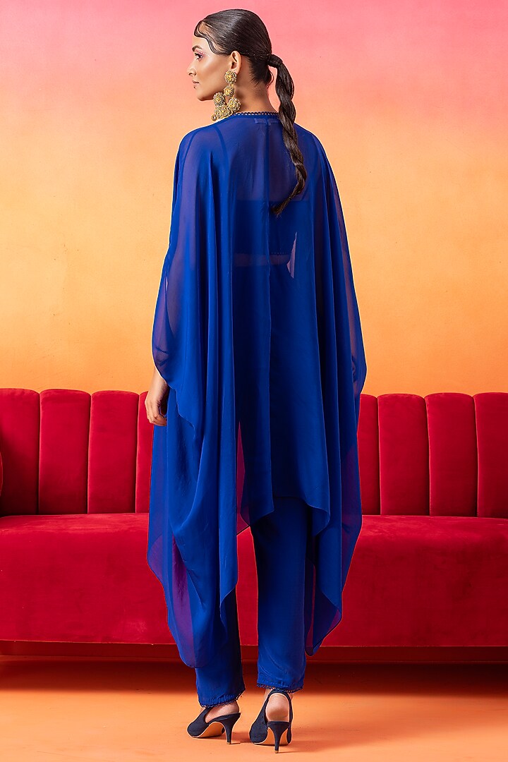 Electric Blue Organza Cape Set by Seema Thukral at Pernia's Pop Up Shop