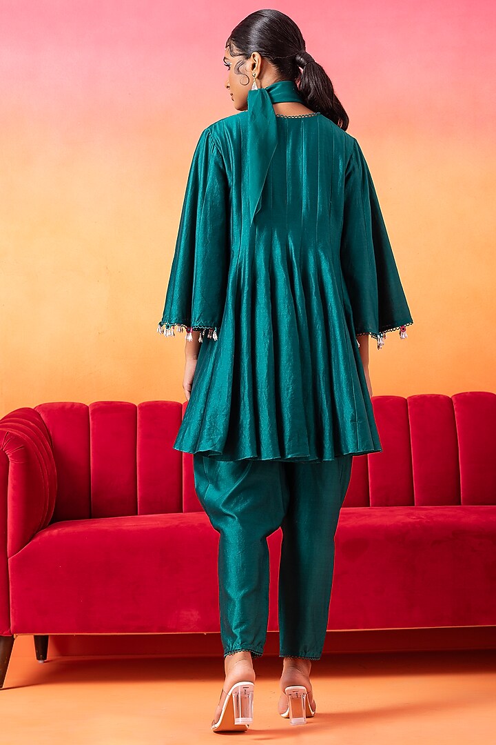 Emerald Green Chanderi Tunic Set by Seema Thukral at Pernia's Pop Up Shop