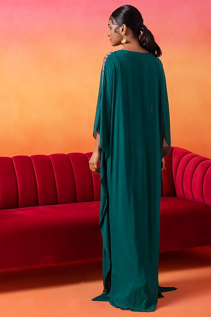 Emerald Green Chiffon Embellished Kaftan by Seema Thukral at Pernia's Pop Up Shop