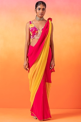 Barbie Pink Georgette Saree Set by Seema Thukral