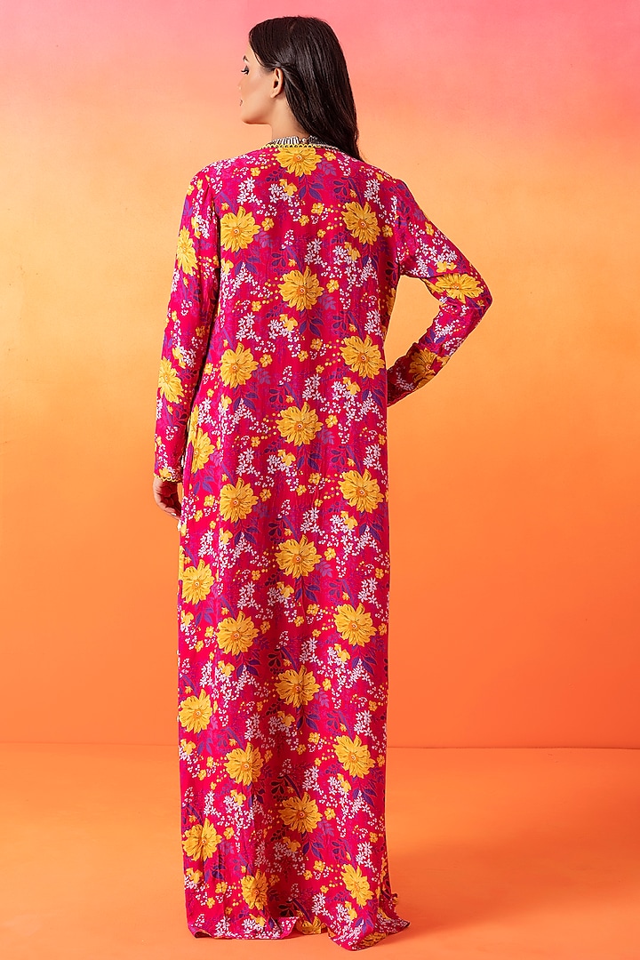 Fuchsia Pink Crepe Printed Jacket Set by Seema Thukral at Pernia's Pop Up Shop