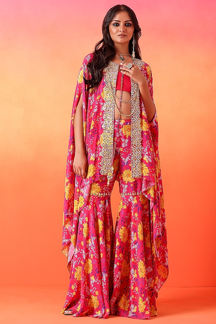 Fuchsia Pink Crepe Printed Gharara Set by Seema Thukral at Pernia's Pop Up Shop