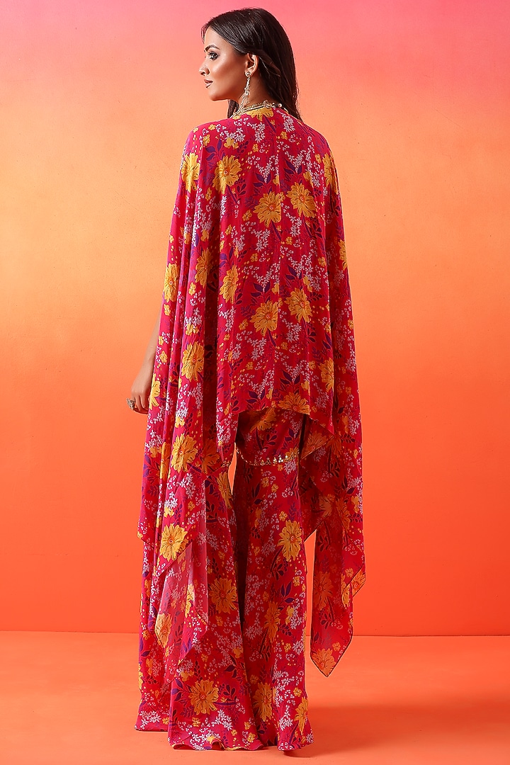 Fuchsia Pink Crepe Printed Gharara Set by Seema Thukral at Pernia's Pop Up Shop