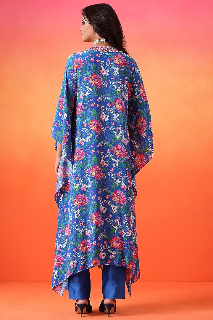Electric Blue Crepe Printed Kaftan Set by Seema Thukral at Pernia's Pop Up Shop