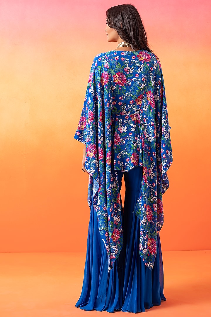 Electric Blue Georgette Printed Gharara Set by Seema Thukral at Pernia's Pop Up Shop