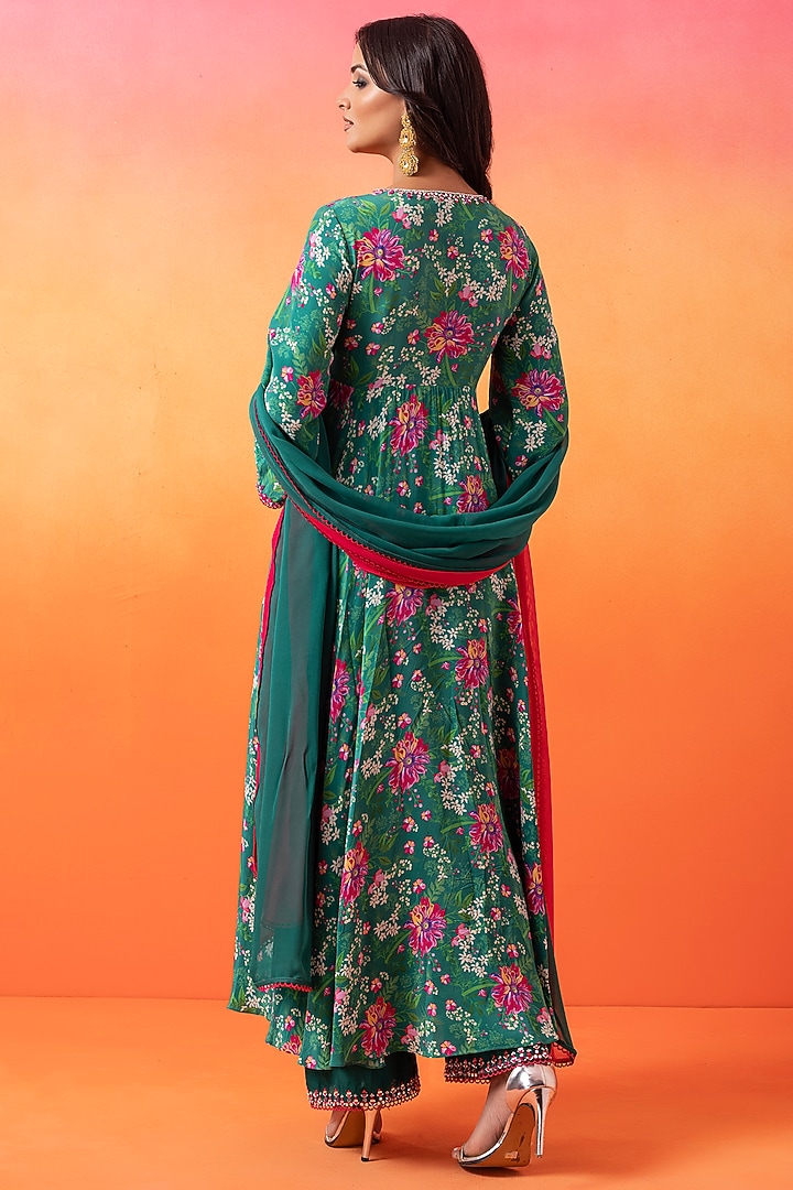 Emerald Green Crepe Printed Kurta Set by Seema Thukral at Pernia's Pop Up Shop