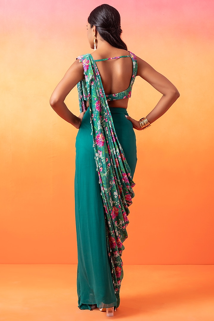 Emerald Green Georgette Draped Skirt Set by Seema Thukral at Pernia's Pop Up Shop