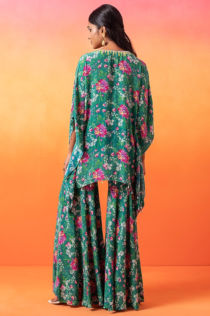 Emerald Green Crepe Printed Gharara Set by Seema Thukral at Pernia's Pop Up Shop