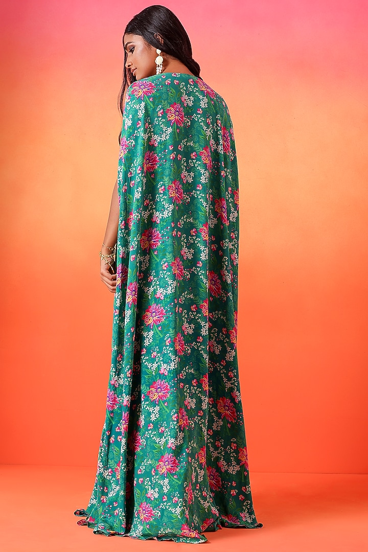 Emerald Green Crepe Printed Kaftan by Seema Thukral at Pernia's Pop Up Shop