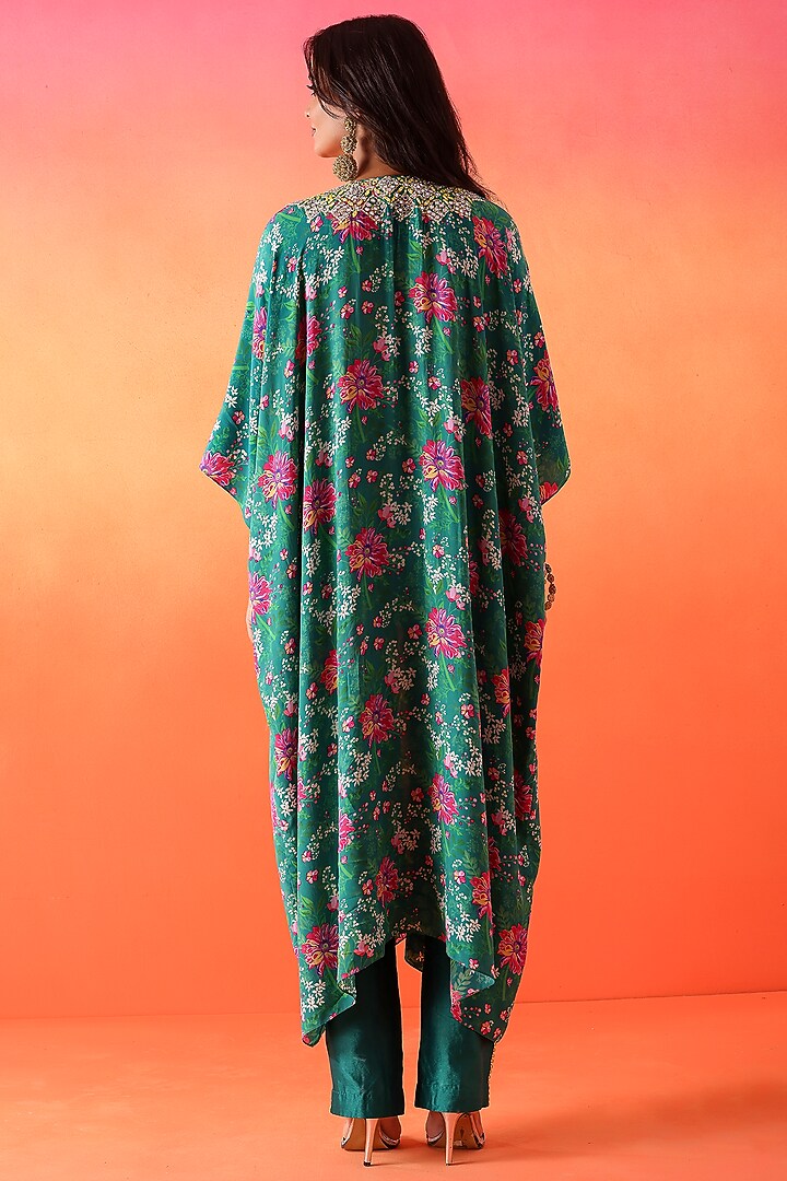 Emerald Green Crepe Printed Kaftan Set by Seema Thukral at Pernia's Pop Up Shop