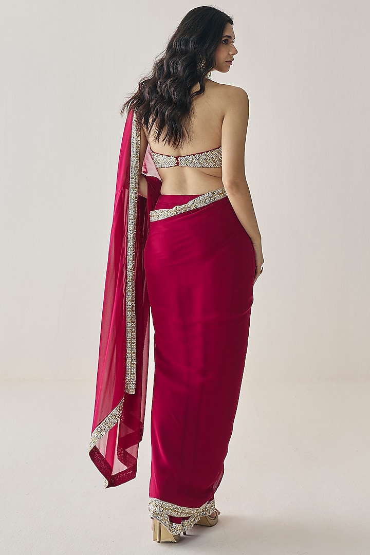 Berry Pink Georgette Pre-Stitched Wedding Saree Set by Seema Thukral at Pernia's Pop Up Shop