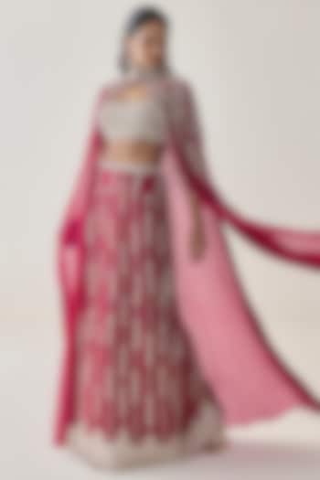 Berry Pink Chiffon Embellished Pencil Skirt Set by Seema Thukral at Pernia's Pop Up Shop