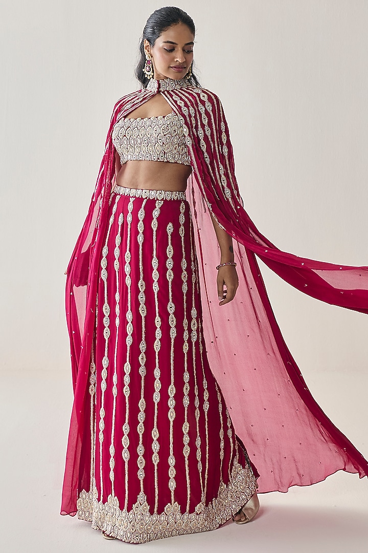 Berry Pink Chiffon Embellished Pencil Skirt Set by Seema Thukral at Pernia's Pop Up Shop