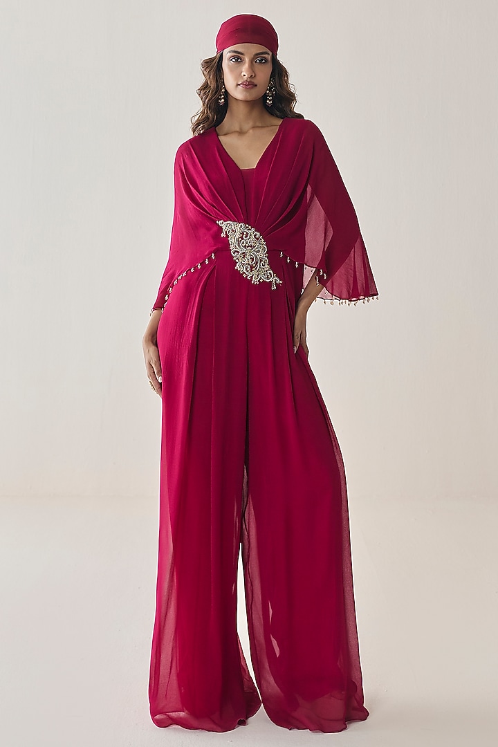 Berry Pink Georgette Embellished Jumpsuit by Seema Thukral at Pernia's Pop Up Shop