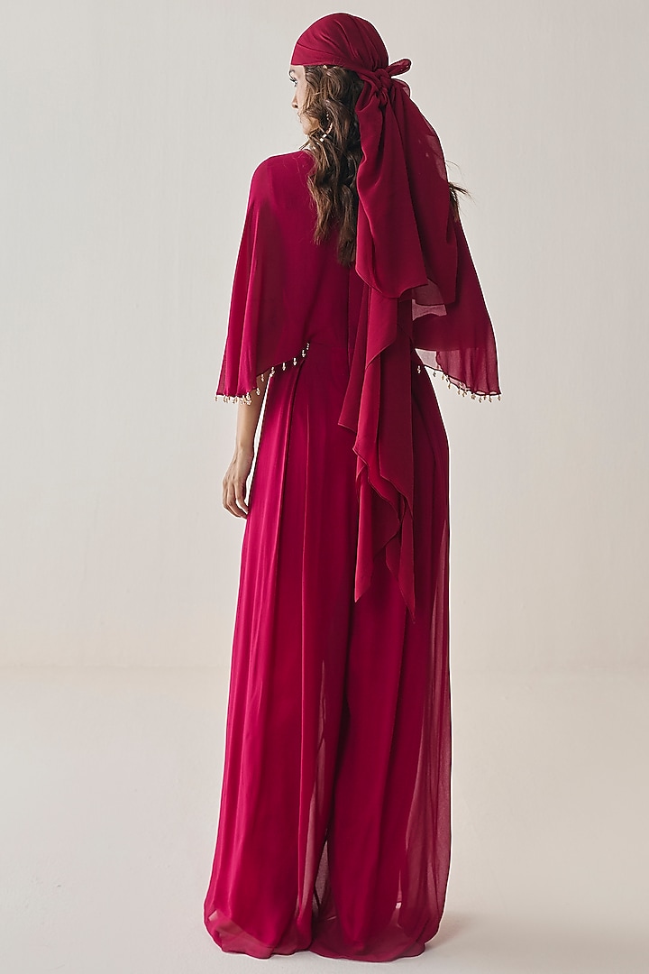 Berry Pink Georgette Embellished Jumpsuit by Seema Thukral at Pernia's Pop Up Shop