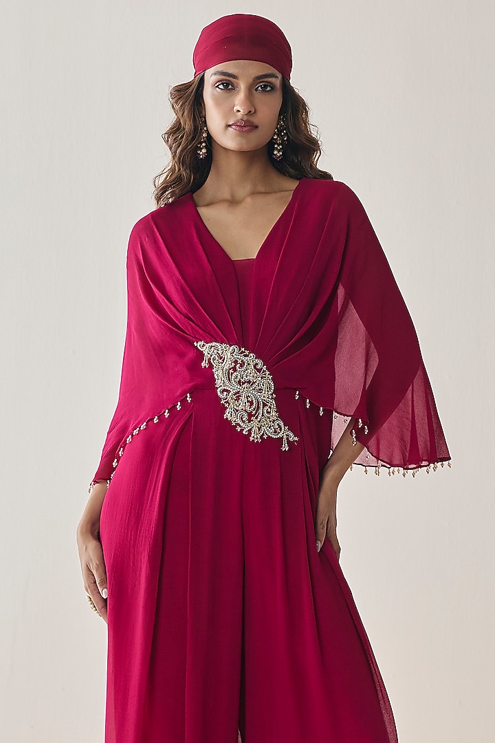 Berry Pink Georgette Embellished Jumpsuit by Seema Thukral at Pernia's Pop Up Shop