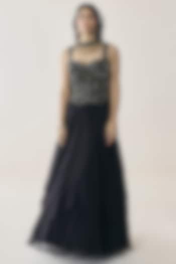 Black Organza Handkerchief Wedding Lehenga Set by Seema Thukral at Pernia's Pop Up Shop