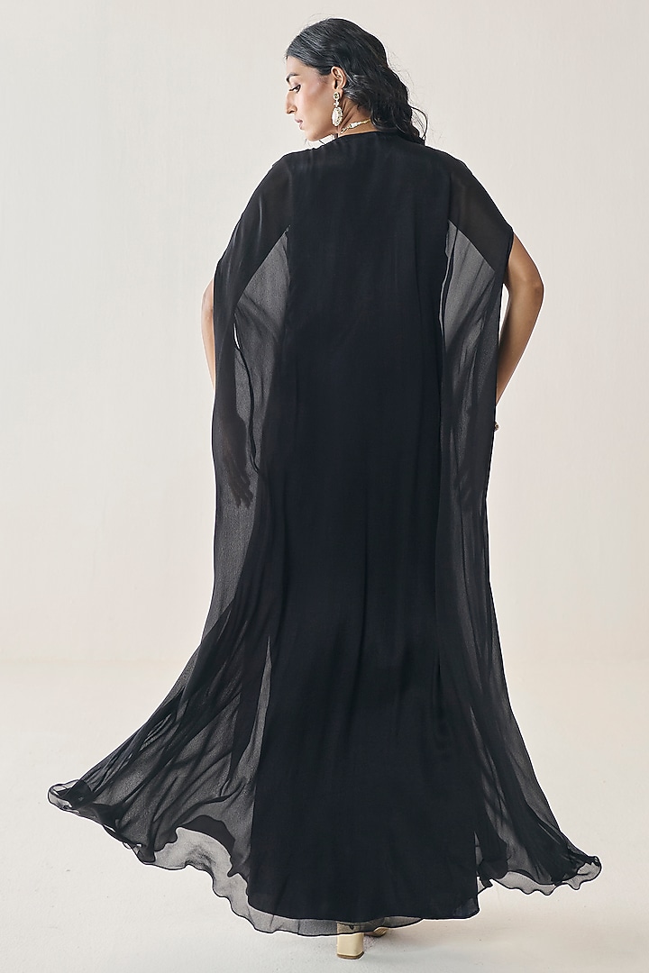 Black Chiffon Embellished Kaftan by Seema Thukral at Pernia's Pop Up Shop
