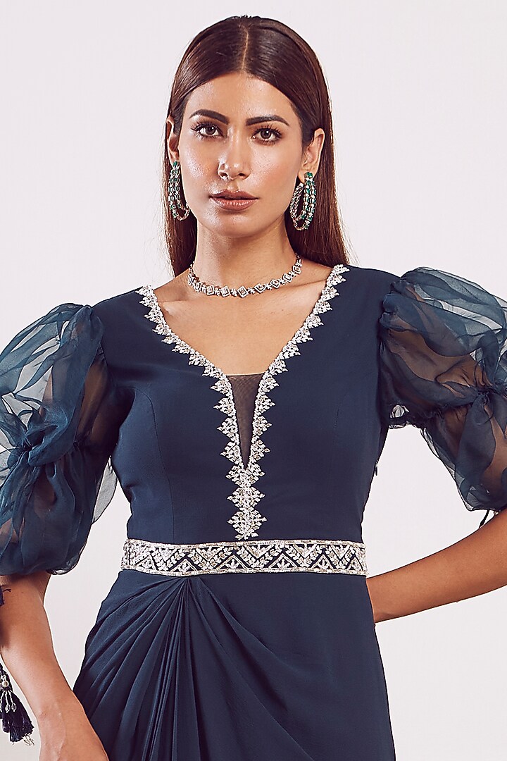 Teal Green Sequins Hand Embroidered Cocktail Dress by Seema Thukral at Pernia's Pop Up Shop