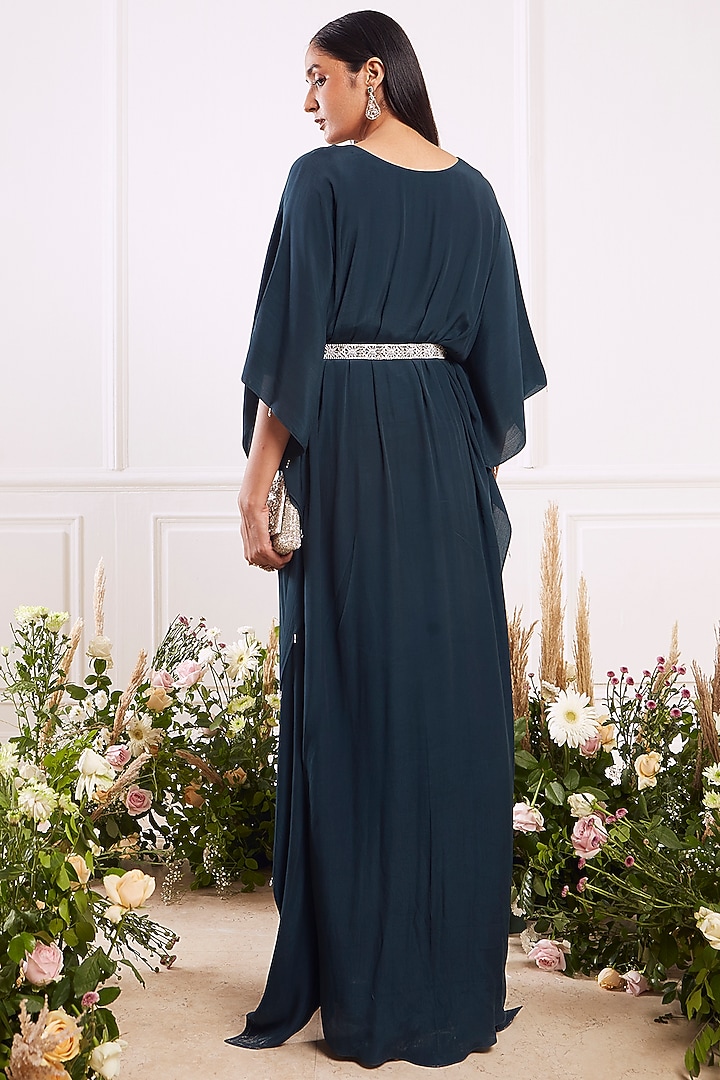 Teal Green Sequins Hand Embroidered Kaftan by Seema Thukral at Pernia's Pop Up Shop