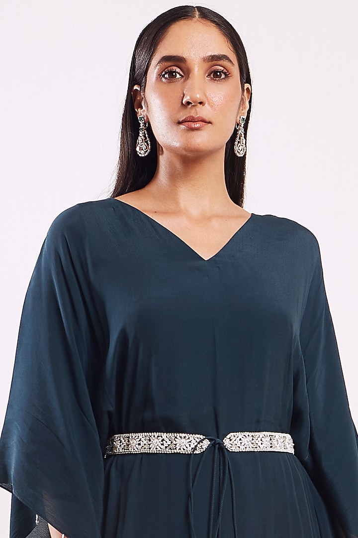 Teal Green Sequins Hand Embroidered Kaftan by Seema Thukral at Pernia's Pop Up Shop