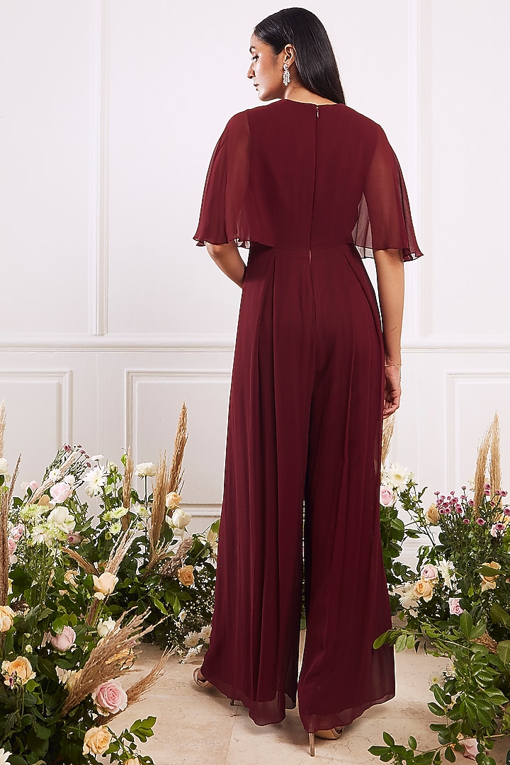 Maroon Crystals Hand Embroidered Jumpsuit by Seema Thukral at Pernia's Pop Up Shop