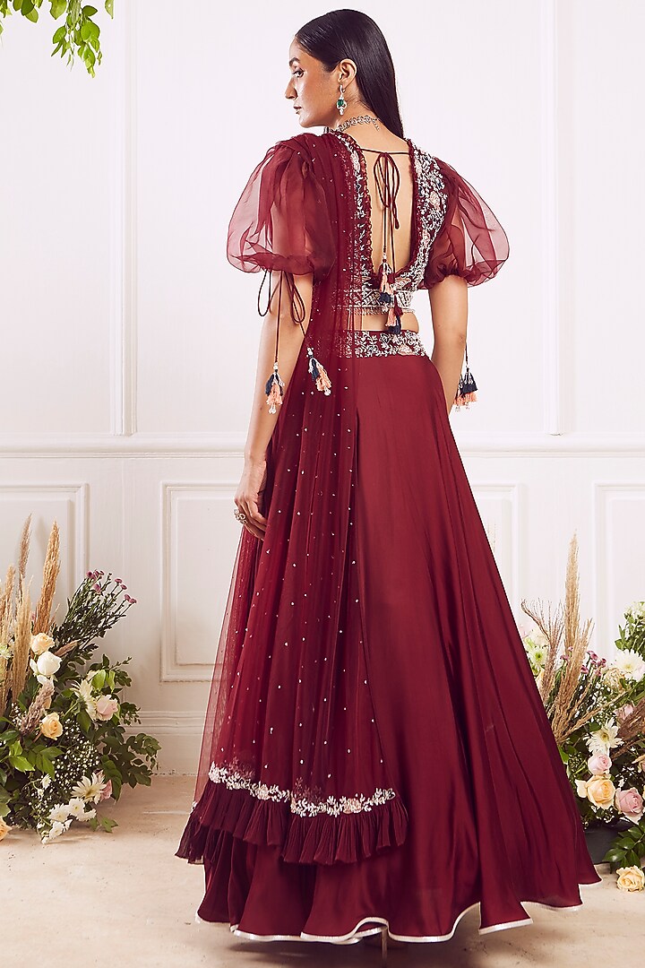 Maroon Cotton Silk Skirt Set by Seema Thukral at Pernia's Pop Up Shop