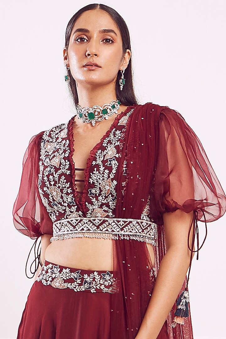 Maroon Cotton Silk Skirt Set by Seema Thukral at Pernia's Pop Up Shop
